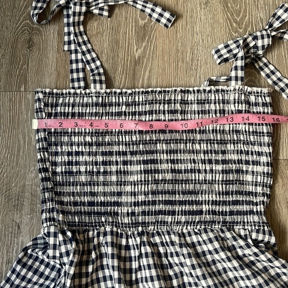 Love Olive Co • Gingham Tiered Dress navy and white tie shoulder - Picture 4 of 8